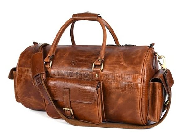 AARON LEATHER GOODS DUFFLE BAG MEN 35L OVERNIGHT WEEKENDER GARMENT - TAWNY AARON LEATHER GOODS DUFFLE BAG MEN 35L OVERNIGHT WEEKENDER GARMENT - TAWNY