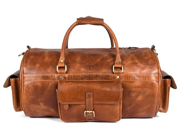 AARON LEATHER GOODS DUFFLE BAG MEN 35L OVERNIGHT WEEKENDER GARMENT - TAWNY AARON LEATHER GOODS DUFFLE BAG MEN 35L OVERNIGHT WEEKENDER GARMENT - TAWNY