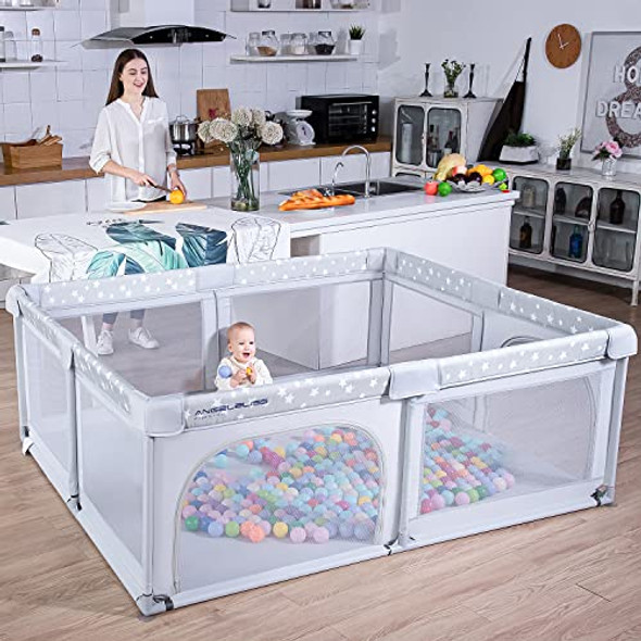 Angelbliss Baby Playpen, Extra Large Playard w/ Gate 82-HUI - Grey