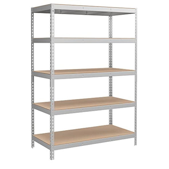 SONGMICS 5-Tier Storage Shelves, 23.6 x 47.2 x 70.9, Silver and Natural Beige