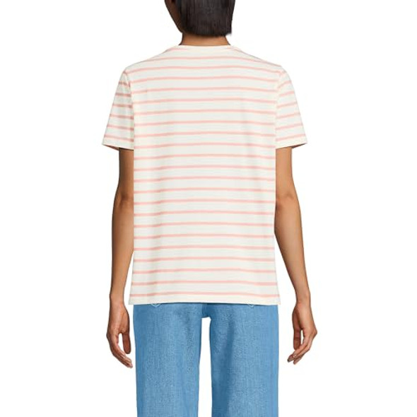LANDS' END WOMEN'S RELAXED SUPIMA COTTON T-SHIRT - SIZE: WOMEN L - IVORY/PEACH New