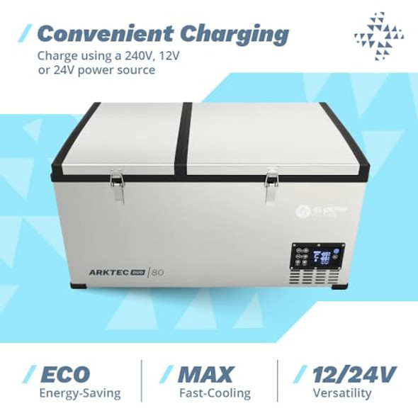 BLUEFIN ACTIVE ARKTEC DUO 80L PORTABLE TRAVEL FRIDGE - METALLIC BLUEFIN ACTIVE ARKTEC DUO 80L PORTABLE TRAVEL FRIDGE - METALLIC