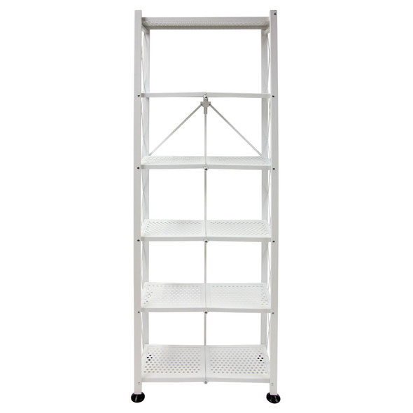 Origami RB Foldable 6 Tier Storage Rack with Wheels, Tall/Slim Model - White