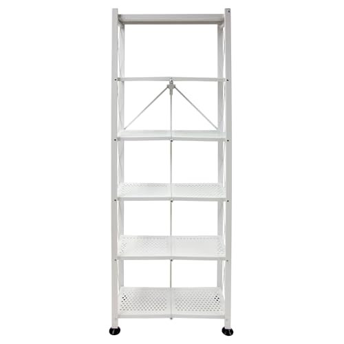 Origami RB Foldable 6 Tier Storage Rack with Wheels, Tall/Slim Model - White