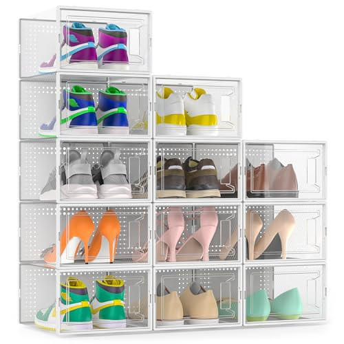 12 Pack Large Shoe Organizer Storage Boxes for Closet, PortazyModular Space