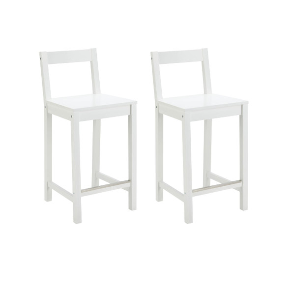 AMAZON BASICS WOODEN BAR STOOL WITH BACKREST 24", SET OF 2 - WHITE New