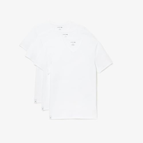LACOSTE MEN'S 100% COTTON REGULAR FIT V-NECK UNDERSHIRT 3-PACK WHITE M New