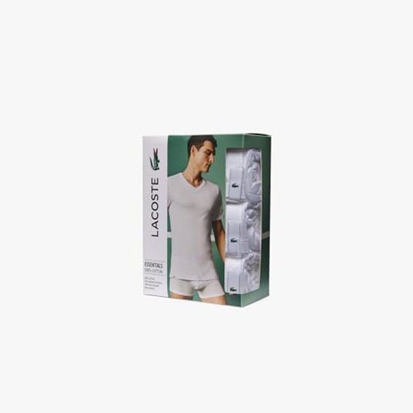 LACOSTE MEN'S 100% COTTON REGULAR FIT V-NECK UNDERSHIRT 3-PACK WHITE M New