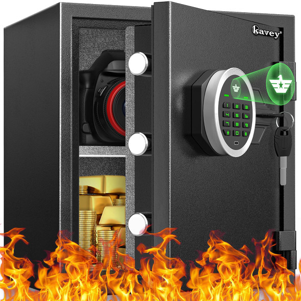 KAVEY 1.3 CUB FIREPROOF SAFE BIOMETRIC SAFE BOX FIREPROOF WATERPROOF - GREY