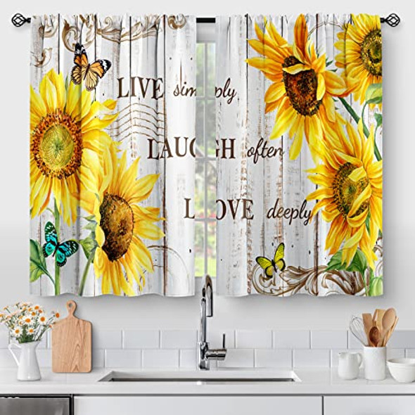 Aimego Sunflower Country Floral Kitchen Curtains - Rustic Vintage Flowers