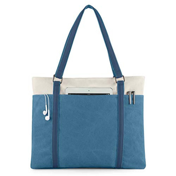 WXNOW WOMEN LAPTOP TOTE BAG CANVAS HANDBAG PURSE SHOULDER BAG - BLUE WXNOW WOMEN LAPTOP TOTE BAG CANVAS HANDBAG PURSE SHOULDER BAG - BLUE