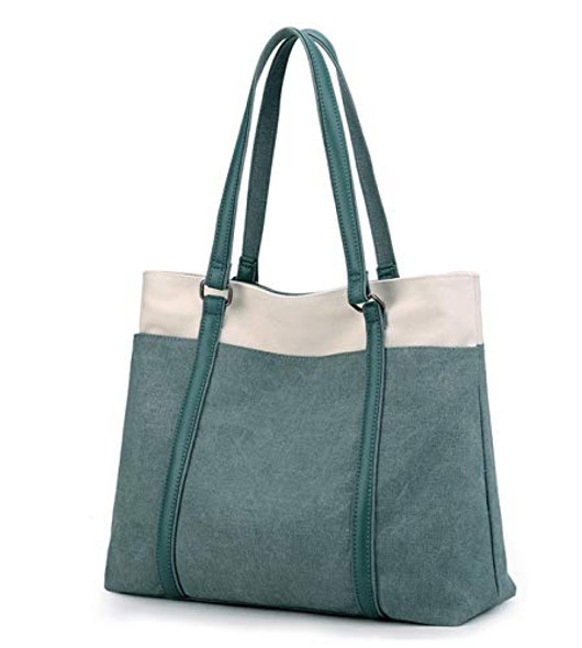 WXNOW WOMEN LAPTOP TOTE BAG CANVAS HANDBAG PURSE SHOULDER BAG - GREEN WXNOW WOMEN LAPTOP TOTE BAG CANVAS HANDBAG PURSE SHOULDER BAG - GREEN