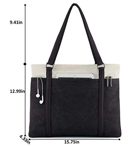 WXNOW WOMEN LAPTOP TOTE BAG CANVAS HANDBAG PURSE SHOULDER BAG - BLACK WXNOW WOMEN LAPTOP TOTE BAG CANVAS HANDBAG PURSE SHOULDER BAG - BLACK