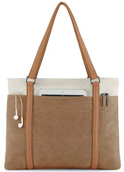 Wxnow Women Laptop Tote Bag Canvas Handbag Purse Shoulder Bag Brown Wxnow Women Laptop Tote Bag Canvas Handbag Purse Shoulder Bag Brown