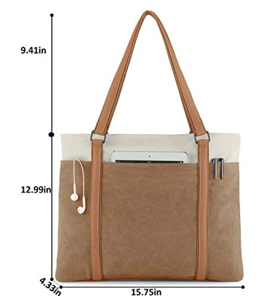 Wxnow Women Laptop Tote Bag Canvas Handbag Purse Shoulder Bag Brown Wxnow Women Laptop Tote Bag Canvas Handbag Purse Shoulder Bag Brown