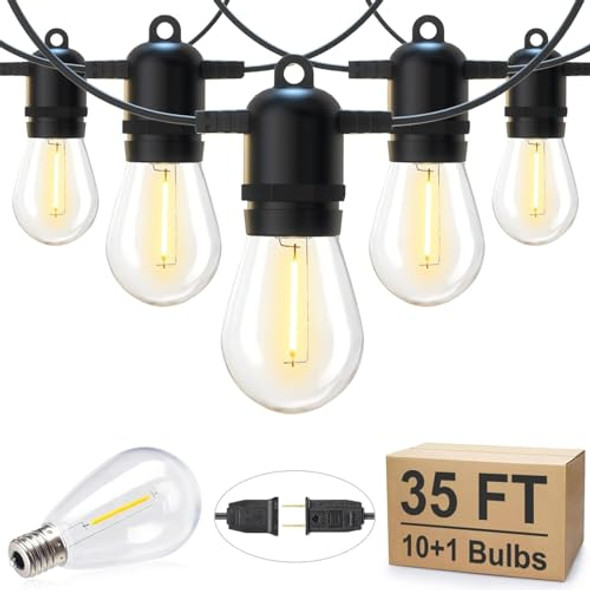 Brightown Outdoor String Lights 35FT with 10 Edison Bulbs - Black