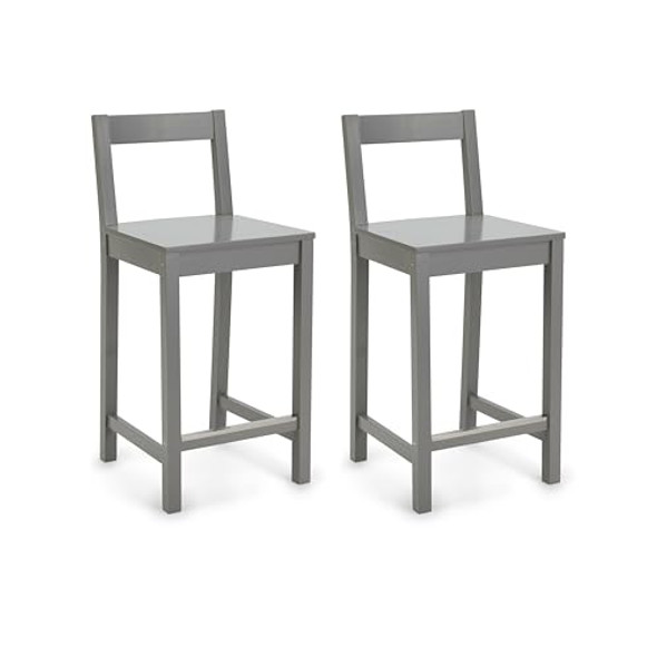 AMAZON BASICS WOODEN BAR STOOL WITH BACKREST 24", SET OF 2 - GRAY