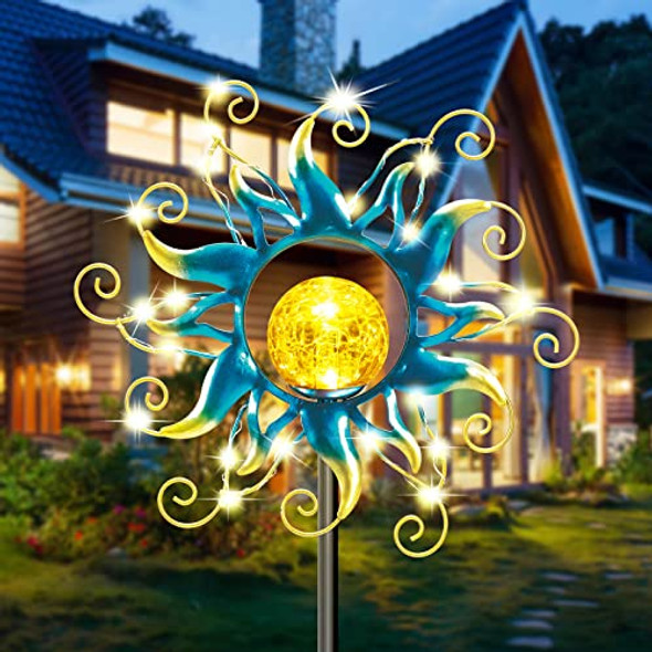Solar Lights Outdoor Garden Decor - Metal Sun Crackle Glass Globe Stake Solar Lights Outdoor Garden Decor - Metal Sun Crackle Glass Globe Stake