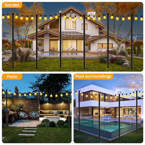 AHRLHR 6 PACK STRING LIGHT POLES 10 FT FORKED METAL LIGHT POLE - BLACK