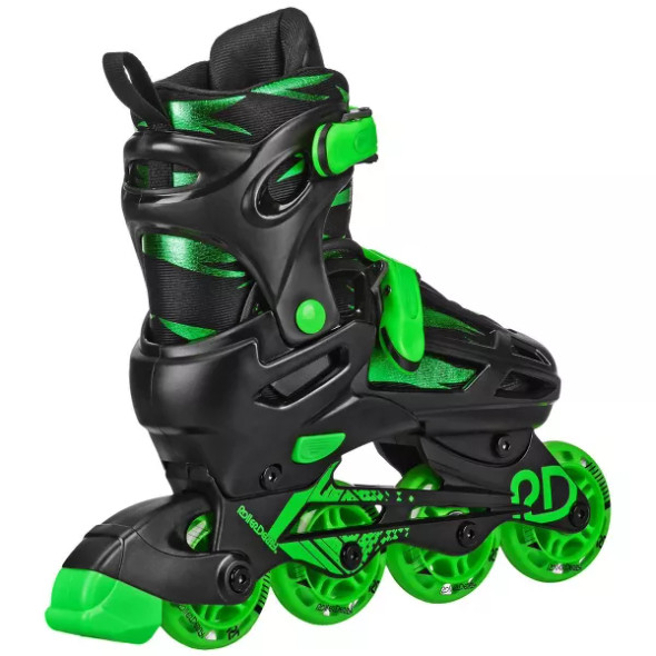 ROLLER DERBY GREEN WIRE KIDS' QUAD COMBO SKATES (SIZE: S 12-2) - BLACK/GREEN