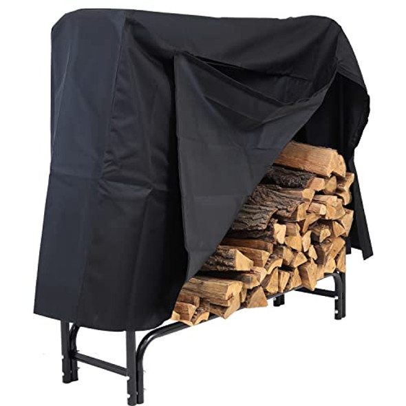 SUNNYDAZE OUTDOOR FIREWOOD LOG RACK AND COVER COMBO SET - 4FOOT, BLACK
