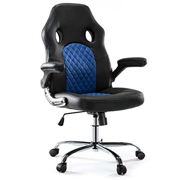 OLIXIS GAMING ERGONOMIC OFFICE DESK FLIP-UP ARMRESTS AND SUPPORT PU - BLUE