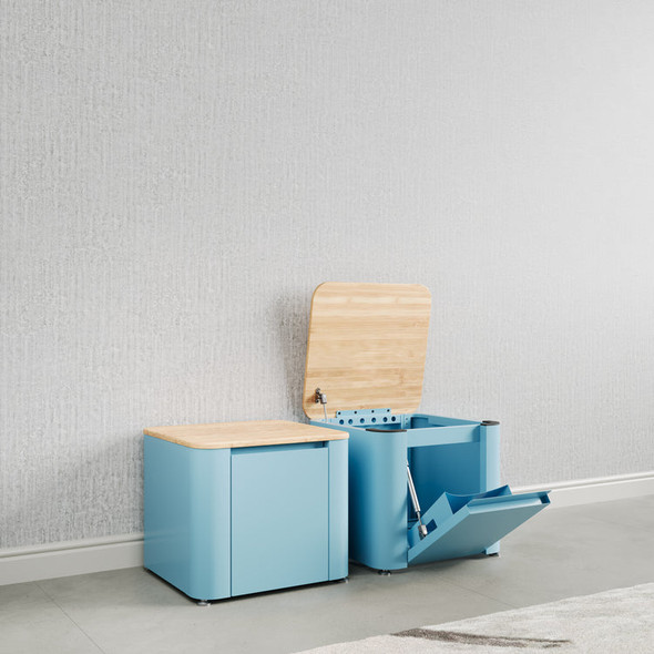 EVEREST GAUGE METAL FREESTANDING CABINET COMPACT STORAGE BENCH - MODERN BLUE