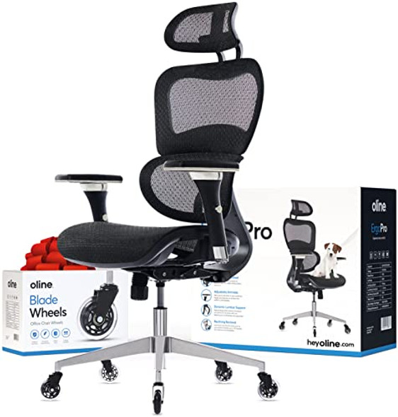 OLINE ERGOPRO ERGONOMIC OFFICE CHAIR ROLLING DESK 4D ADJUSTABLE ARMREST - BLACK