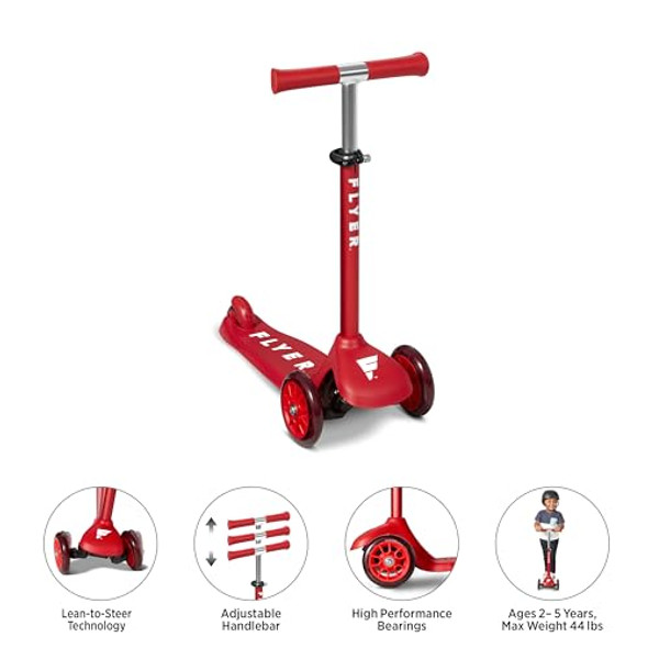 Flyer Glider Jr., Radio Flyer Lean to Steer Toddler Scooter, 2-5 Years, Red