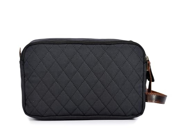 Canvas Leather Toiletry Bag, Travel Toiletry Organizer Dopp Kit - RAVEN Canvas Leather Toiletry Bag, Travel Toiletry Organizer Dopp Kit - RAVEN