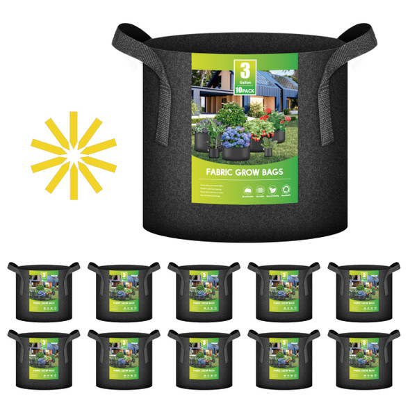 IPOWER 10 PACK 3 GALLON PLANT BAGS HEAVY DUTY THICKENED NONWOVEN - BLACK IPOWER 10 PACK 3 GALLON PLANT BAGS HEAVY DUTY THICKENED NONWOVEN - BLACK