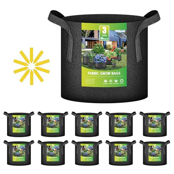 IPOWER 10 PACK 3 GALLON PLANT BAGS HEAVY DUTY THICKENED NONWOVEN - BLACK IPOWER 10 PACK 3 GALLON PLANT BAGS HEAVY DUTY THICKENED NONWOVEN - BLACK