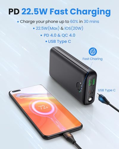 JIGA PORTABLE CHARGER POWER BANK 30000MAH USB C 22.5W FAST 3 OUTPUTS - BLACK