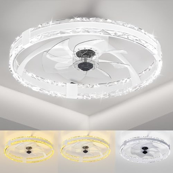 SKRFORM CEILING FANS LIGHTS REMOTE 20'' LOW PROFILE CEILING FAN - WHITE
