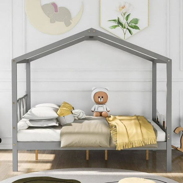 BED BATH & BEYOND FULL SIZE WOOD HOUSE BED WITH STORAGE - SPACE GRAY