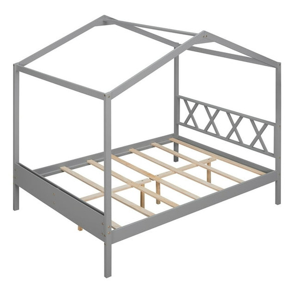 BED BATH & BEYOND FULL SIZE WOOD HOUSE BED WITH STORAGE - SPACE GRAY