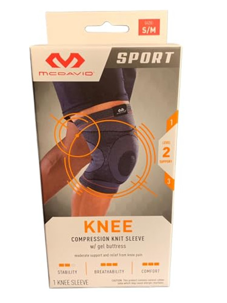 MCDAVID SPORT KNEE KNIT SLEEVE W/GEL BUTTRESS S/M MEN WOMEN - GRAY