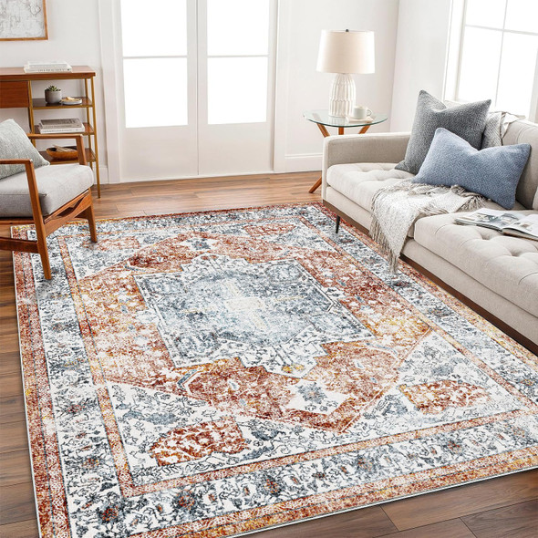 CHAMPLANT AREA RUG 8X10 WASHABLE RUG TANGERINE VINTAGE TRADITIONAL MAT - YELLOW