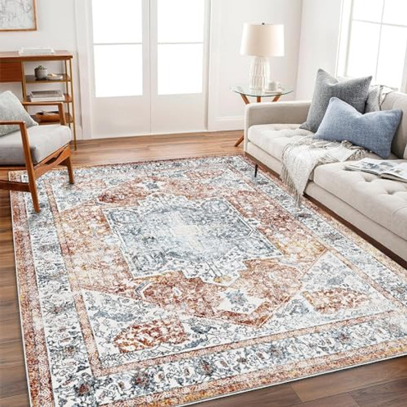 CHAMPLANT AREA RUG 8X10 WASHABLE RUG TANGERINE VINTAGE TRADITIONAL MAT - YELLOW