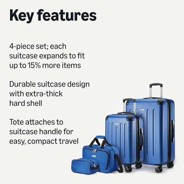 Amazon Basics 4-Piece Luggage Set, Including Two Hardside Suitcases - Navy Blue