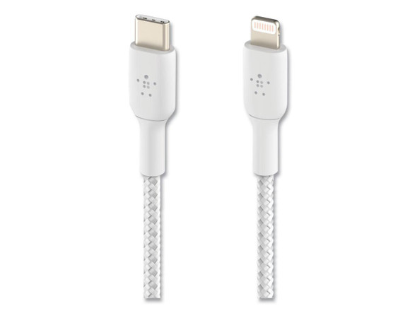 BELKIN CAA004bt1MWH White Braided USB-C to Lightning Cable, Boost Charge