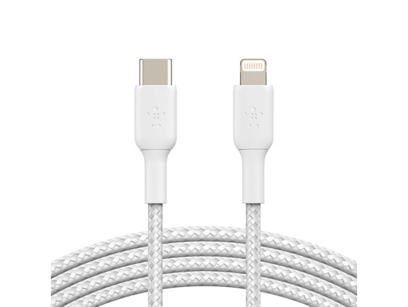 BELKIN CAA004bt1MWH White Braided USB-C to Lightning Cable, Boost Charge