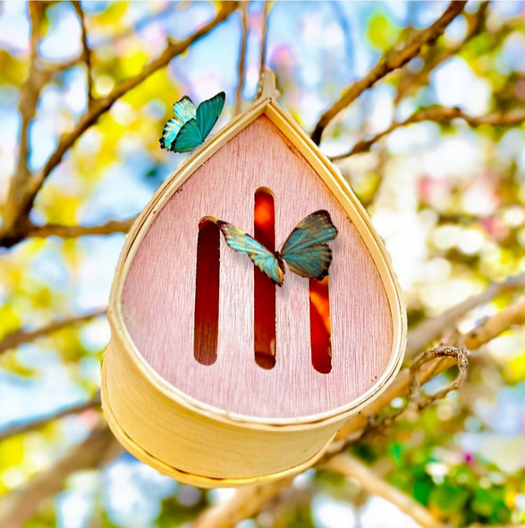 TOUCH OF ECO POLINATING PALACE, HANGABLE BUTTERFLY HOUSE FOR PATIO - WOOD New