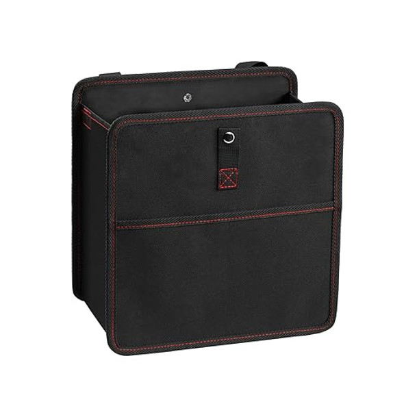 YSSOA FOLDABLE CAR TRASH CAN WITH STORAGE POCKETS CAR GARBAGE CAN BLACK