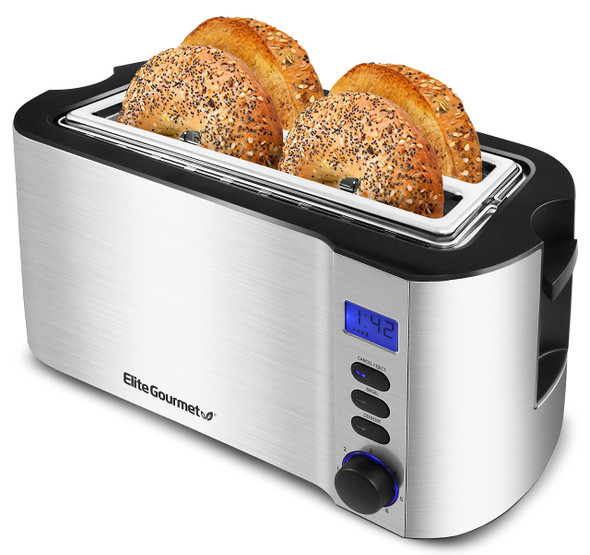 Elite Gourmet ECT4400B# Long Slot 4 Slice Toaster Count Up Toast Stainless Steel