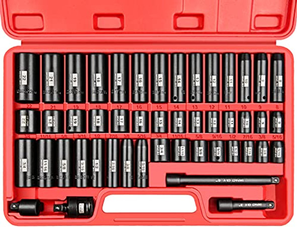 YIYITOOLS 48 PCS 3/8” DRIVE IMPACT SOCKET SET (5/16" TO 3/4" AND 8-22MM) YIYITOOLS 48 PCS 3/8” DRIVE IMPACT SOCKET SET (5/16" TO 3/4" AND 8-22MM)