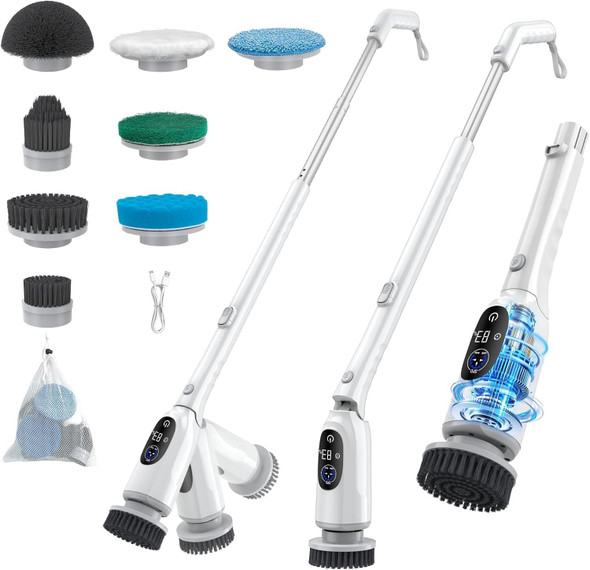 YEMIGTECH ELECTRIC ROTARY FLOOR SCRUBBER, BATHROOM CLEANING BRUSH - WHITE