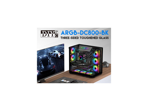 DIYPC ARGB-DC800-BK Black USB3.0 and Type C Tempered Glass ATX Mid Tower Dual