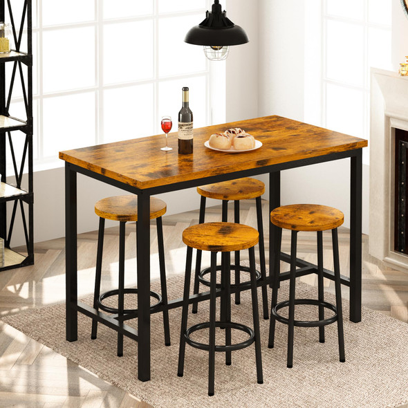 AWQM Bar Table and Chairs Set Industrial Counter Height Pub Table 5 Pieces