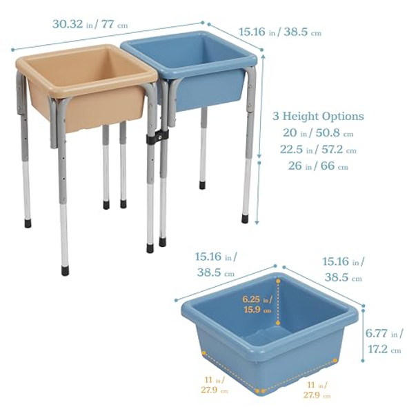 ECR4KIDS 2-Station Sand and Water Adjustable Play Table, Sand/Powder Blue